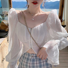 Load image into Gallery viewer, Korean Fashion Elegant Blouse Women Autumn White Casual Sweet France Chiffon Blouse Long Sleeve Retro Designer Clothing 2021