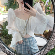Load image into Gallery viewer, Korean Fashion Elegant Blouse Women Autumn White Casual Sweet France Chiffon Blouse Long Sleeve Retro Designer Clothing 2021
