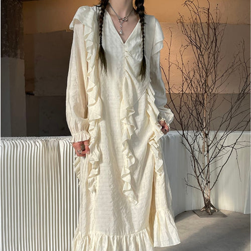 Korean Fashion Elegant One-piece Dress Women France Vintage Evening Party Midi Dresses Long Sleeve Chic Dress Autumn Winter 2021