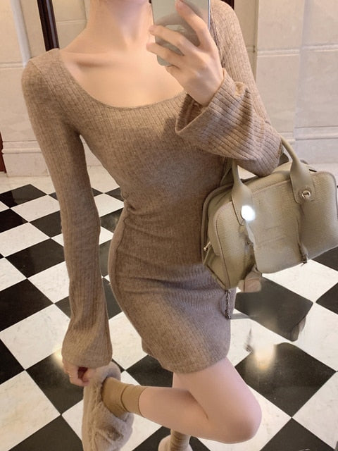 Korean Fashion Knitted Dress Women Long Sleeve Short Party Dress Elegant 2022 Autumn Slim Sexy Y2k Mini Dress Casual Female Chic