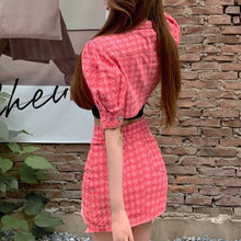 Load image into Gallery viewer, Korean Fashion Sweet Plaid Denim Suit Short Sleeve Single Breasted Crop Top High Waist Mini Skirt Two Piece Sets Ensembles Femme