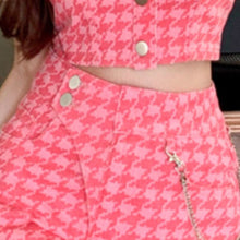 Load image into Gallery viewer, Korean Fashion Two Piece Sets Women Houndstooth Thin Denim Summer Sleeveless Vest + High Waist Mini Skirts Suits Ensembles Femme