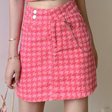 Load image into Gallery viewer, Korean Fashion Two Piece Sets Women Houndstooth Thin Denim Summer Sleeveless Vest + High Waist Mini Skirts Suits Ensembles Femme