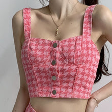 Load image into Gallery viewer, Korean Ins Sweet Girl Two Piece Sets Female Houndstooth Denim Skirt Suit Fashion Vest + High Waist Mini Skirt Ensemble Femme New