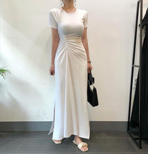 Load image into Gallery viewer, Korean Ladies Summer Short Sleeve Casual Club Party Dress Women Fashion Drawstring Ruched Bodycon Sexy Split Dress