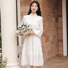 Load image into Gallery viewer, Korean Loose Cute White Dresses For Women 2021 Ruffle Stitching Stand-up Collar Small Fresh and Sweet Dress Roupas Femininas