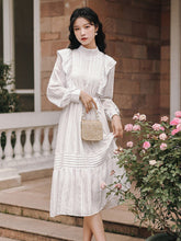 Load image into Gallery viewer, Korean Loose Cute White Dresses For Women 2021 Ruffle Stitching Stand-up Collar Small Fresh and Sweet Dress Roupas Femininas