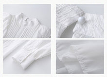 Load image into Gallery viewer, Korean Loose Cute White Dresses For Women 2021 Ruffle Stitching Stand-up Collar Small Fresh and Sweet Dress Roupas Femininas