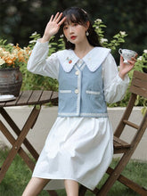 Load image into Gallery viewer, Korean Loose Sweet Kawaii Dress Suit Female Fall Lace V-neck Grop Vest Coat+Cute Embroidered Doll Collar White Dresses Outfits