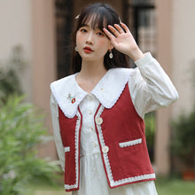 Load image into Gallery viewer, Korean Loose Sweet Kawaii Dress Suit Female Fall Lace V-neck Grop Vest Coat+Cute Embroidered Doll Collar White Dresses Outfits