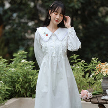 Load image into Gallery viewer, Korean Loose Sweet Kawaii Dress Suit Female Fall Lace V-neck Grop Vest Coat+Cute Embroidered Doll Collar White Dresses Outfits
