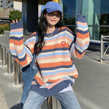 Load image into Gallery viewer, Korean Rainbow Striped Sweater Women Loose Autumn Winter 2022 Sueter Mujer Design Retro Japanese Chic Sweet Knitted Pullovers