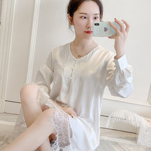 Load image into Gallery viewer, Korean Sexy Women Nightwear Long Sleeve Lace Princess Sleepwear Autumn Silk Chemise Stain Nightgown Pink Plus Size Nighties 2020