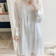Load image into Gallery viewer, Korean Sexy Women Nightwear Long Sleeve Lace Princess Sleepwear Autumn Silk Chemise Stain Nightgown Pink Plus Size Nighties 2020