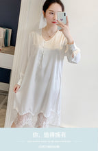 Load image into Gallery viewer, Korean Sexy Women Nightwear Long Sleeve Lace Princess Sleepwear Autumn Silk Chemise Stain Nightgown Pink Plus Size Nighties 2020