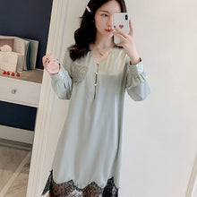 Load image into Gallery viewer, Korean Sexy Women Nightwear Long Sleeve Lace Princess Sleepwear Autumn Silk Chemise Stain Nightgown Pink Plus Size Nighties 2020
