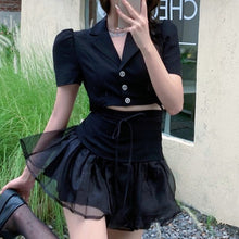 Load image into Gallery viewer, Korean Slim Short Suit Jacket + High Waist All-match Mesh Skirt Two Piece Sets Women Sweet Skirts Suits Conjuntos De Mujer 2021