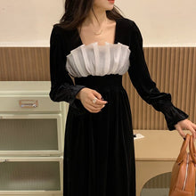 Load image into Gallery viewer, Korean Style Autumn New Elegant Velvet Dress for Women Square Collar Long Sleeve Slim Waist Robe Femme Simple Party Vestidos
