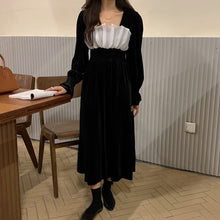 Load image into Gallery viewer, Korean Style Autumn New Elegant Velvet Dress for Women Square Collar Long Sleeve Slim Waist Robe Femme Simple Party Vestidos