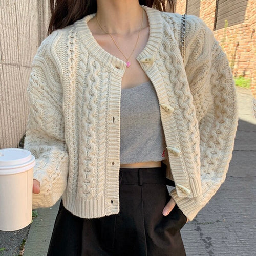 Korean Style Chic O Neck Long Sleeve Knitted Cardigans Women Loose Autumn Winter Vintage Sweater Coat Elegant Sweet Pull Femme