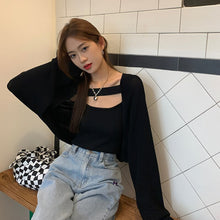 Load image into Gallery viewer, Korean Style Chic Simple Camisole + Loose Casual Knit Cardigans Women Design All Match Fashion Sweater Women Elegant Pull Femme