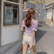 Load image into Gallery viewer, Korean Style Floral Blouse and Tops Woemen Short Sleeve Elegant Casual Shirts Female Design Lace Kawaii Top 2021 Summer Outwear