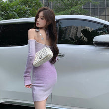 Load image into Gallery viewer, Korean Style Gradient Purple Tight-fitting Long-sleeved Hotsweet Dress Women Autumn 2023 Slim Halter Dress