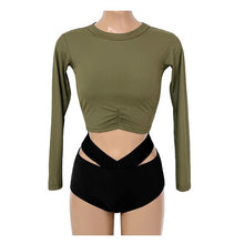 Load image into Gallery viewer, Korean Style High Waist Bikini Set Women Biquini Suit Two Pieces Long Sleeve Swimwear Solid Swimsuit Beach Suit 2023