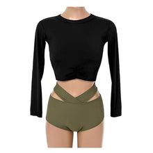 Load image into Gallery viewer, Korean Style High Waist Bikini Set Women Biquini Suit Two Pieces Long Sleeve Swimwear Solid Swimsuit Beach Suit 2023
