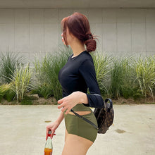 Load image into Gallery viewer, Korean Style High Waist Bikini Set Women Biquini Suit Two Pieces Long Sleeve Swimwear Solid Swimsuit Beach Suit 2023