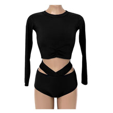Load image into Gallery viewer, Korean Style High Waist Bikini Set Women Biquini Suit Two Pieces Long Sleeve Swimwear Solid Swimsuit Beach Suit 2023