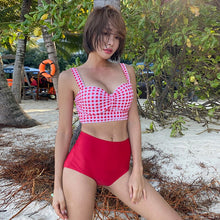 Load image into Gallery viewer, Korean Style High Waist Bikini Set Women Biquini Suit Two Pieces Swimwear Plaid Swimsuit High Quality Beach Suit 2020