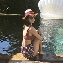 Load image into Gallery viewer, Korean Style High Waist Bikini Set Women Biquini Suit Two Pieces Swimwear Plaid Swimsuit High Quality Beach Suit 2020