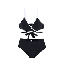 Load image into Gallery viewer, Korean Style High Waist Bikini Set Women Biquini Suit Two Pieces Swimwear Solid Swimsuit Bandage Beach Suit 2022