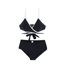 Load image into Gallery viewer, Korean Style High Waist Bikini Set Women Biquini Suit Two Pieces Swimwear Solid Swimsuit Bandage Beach Suit 2022