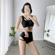 Load image into Gallery viewer, Korean Style High Waist Bikini Set Women Lace Up Biquini Suit Two Pieces Pleated Swimwear Solid Swimsuit Bandage Beach Suit 2022