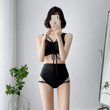 Load image into Gallery viewer, Korean Style High Waist Bikini Set Women Lace Up Biquini Suit Two Pieces Pleated Swimwear Solid Swimsuit Bandage Beach Suit 2022