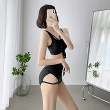 Load image into Gallery viewer, Korean Style High Waist Bikini Set Women Lace Up Biquini Suit Two Pieces Pleated Swimwear Solid Swimsuit Bandage Beach Suit 2022