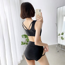 Load image into Gallery viewer, Korean Style High Waist Bikini Set Women Lace Up Biquini Suit Two Pieces Pleated Swimwear Solid Swimsuit Bandage Beach Suit 2022
