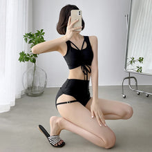 Load image into Gallery viewer, Korean Style High Waist Bikini Set Women Lace Up Biquini Suit Two Pieces Pleated Swimwear Solid Swimsuit Bandage Beach Suit 2022