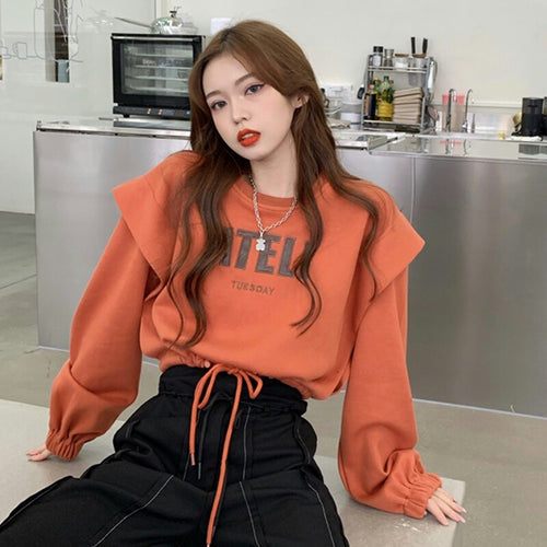 Korean Style Letter Print O Neck Sweatshirts Women Loose Casual Long Sleeve Pullover Hoodies Women Autumn 2022 New Fashion Tops