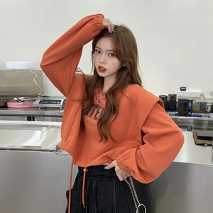 Korean Style Letter Print O Neck Sweatshirts Women Loose Casual Long Sleeve Pullover Hoodies Women Autumn 2022 New Fashion Tops