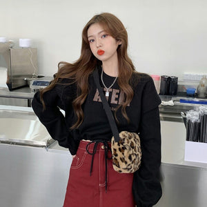 Korean Style Letter Print O Neck Sweatshirts Women Loose Casual Long Sleeve Pullover Hoodies Women Autumn 2022 New Fashion Tops