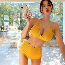 Load image into Gallery viewer, Korean Style Mid Waist Bikini Set Women Biquini Suit Two Pieces Swimwear Solid Swimsuit High Quality Beach Suit 2022 bikinis
