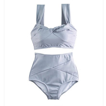 Load image into Gallery viewer, Korean Style Mid Waist Bikini Set Women Biquini Suit Two Pieces Swimwear Solid Swimsuit High Quality Beach Suit 2020 New