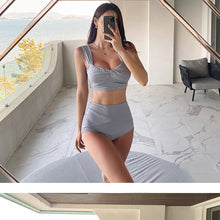 Load image into Gallery viewer, Korean Style Mid Waist Bikini Set Women Biquini Suit Two Pieces Swimwear Solid Swimsuit High Quality Beach Suit 2020 New