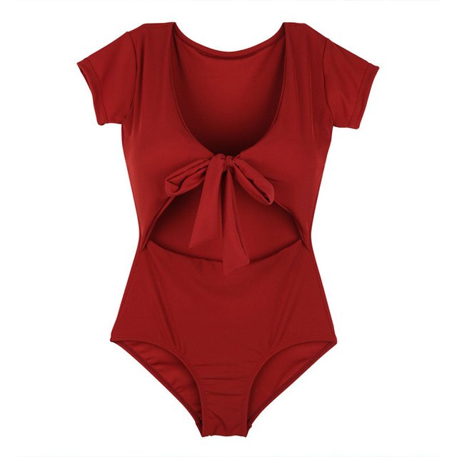 Korean Style One Piece Swimwear Solid Swimwear Cut Out Bow Swimsuit High Quality Bathing Suit sexy Monokini Beachwear 2023 New