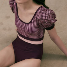 Load image into Gallery viewer, Korean Style One Piece Swimwear Women Half Sleeve Swimwear Padded Swimsuit Bathing Suit sexy Monokini Beachwear 2021