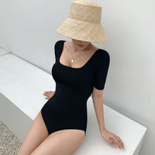 Load image into Gallery viewer, Korean Style One Piece Swimwear Women Half Sleeve Swimwear Padded Swimsuit High Quality Bathing Suit sexy Monokini Beachwear