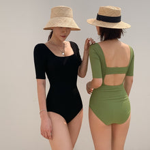 Load image into Gallery viewer, Korean Style One Piece Swimwear Women Half Sleeve Swimwear Padded Swimsuit High Quality Bathing Suit sexy Monokini Beachwear